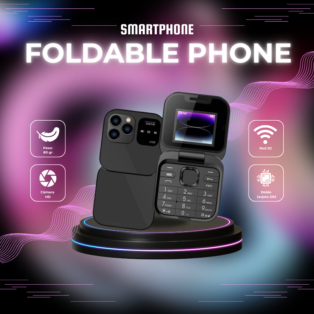 FOLDABLE FUNPHONE - Mini móvil compacto plegable con cámara HD